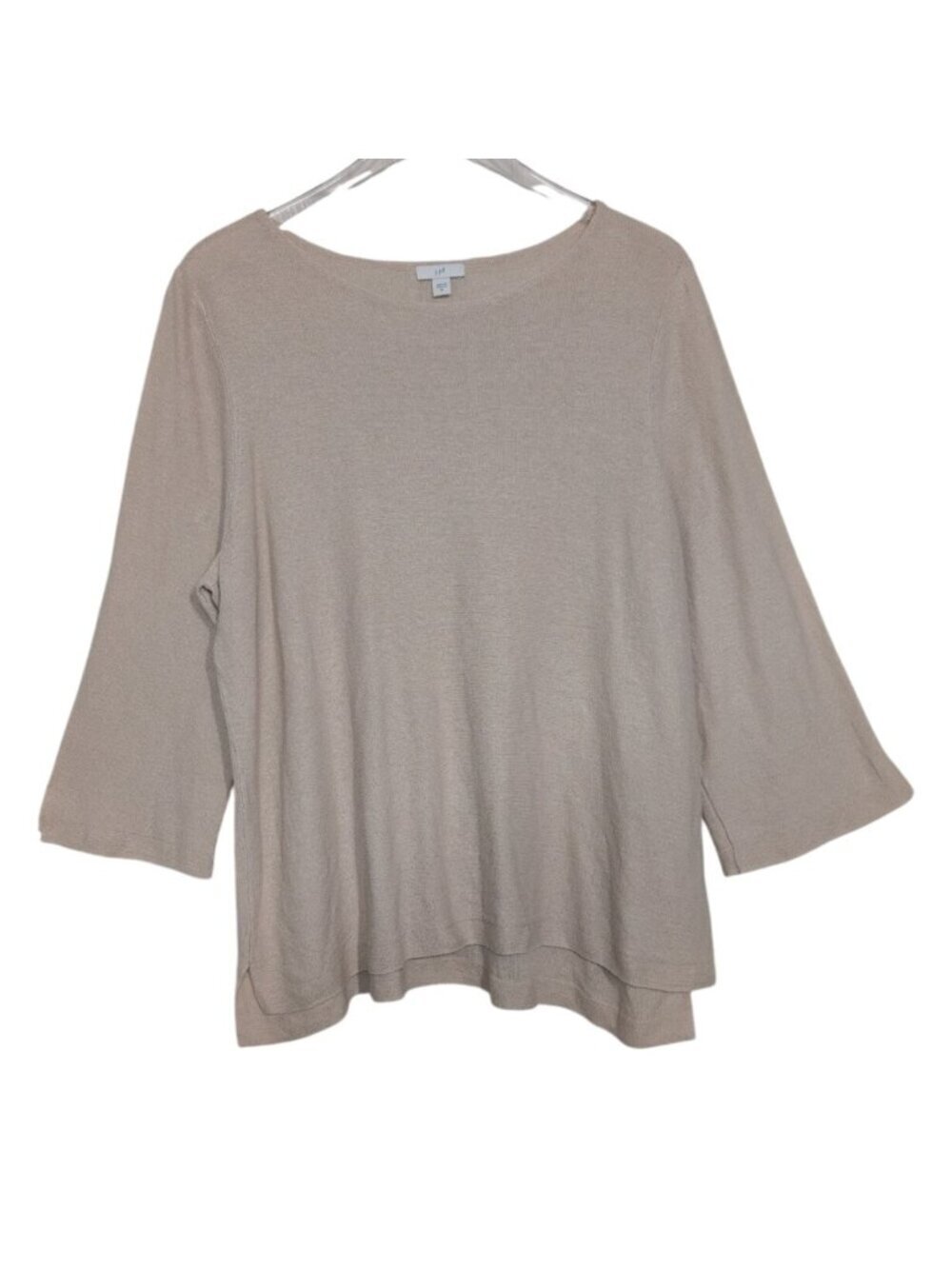 J Jill Boatneck Shirt Womens Size Large Oatmeal Beige Neutral Coastal Side Slits